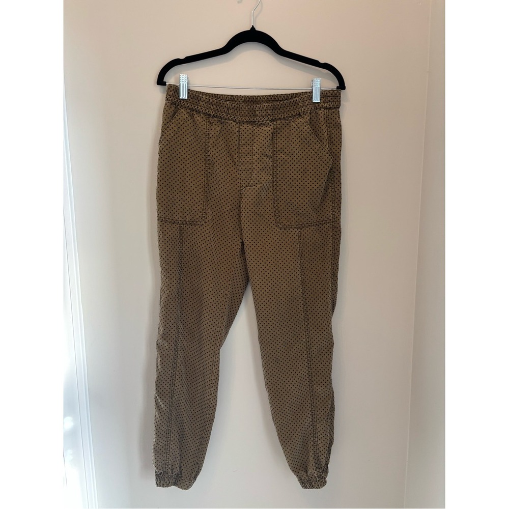 Anthropologie Olive Brown Blue Polka Dot Drawstring Joggers Pants Small‎